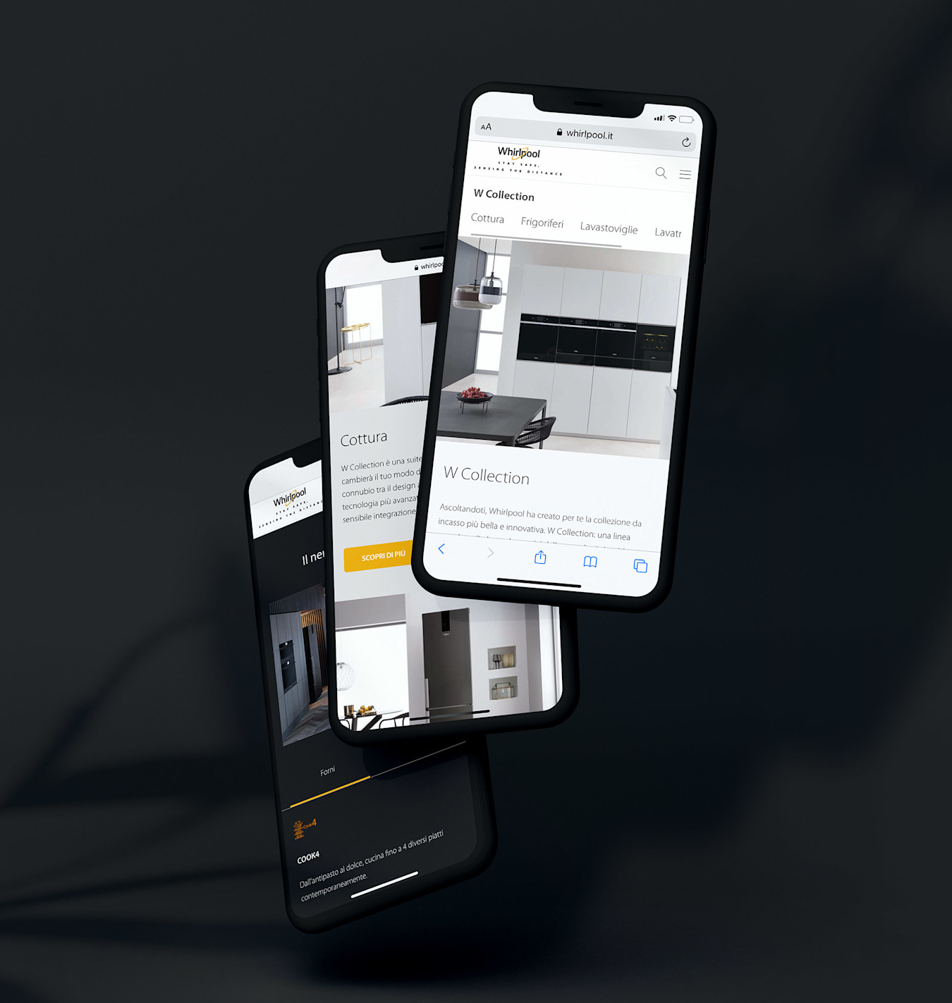 mockups on mobile phone of whirlpool websites